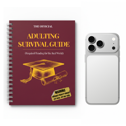 Adulting Survival Guide gift card book size comparison next to a smartphone