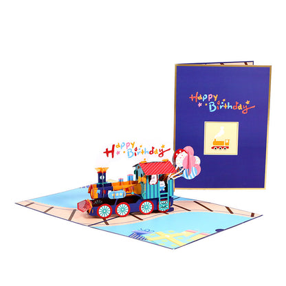 3D pop-up train birthday card included with the gift card book