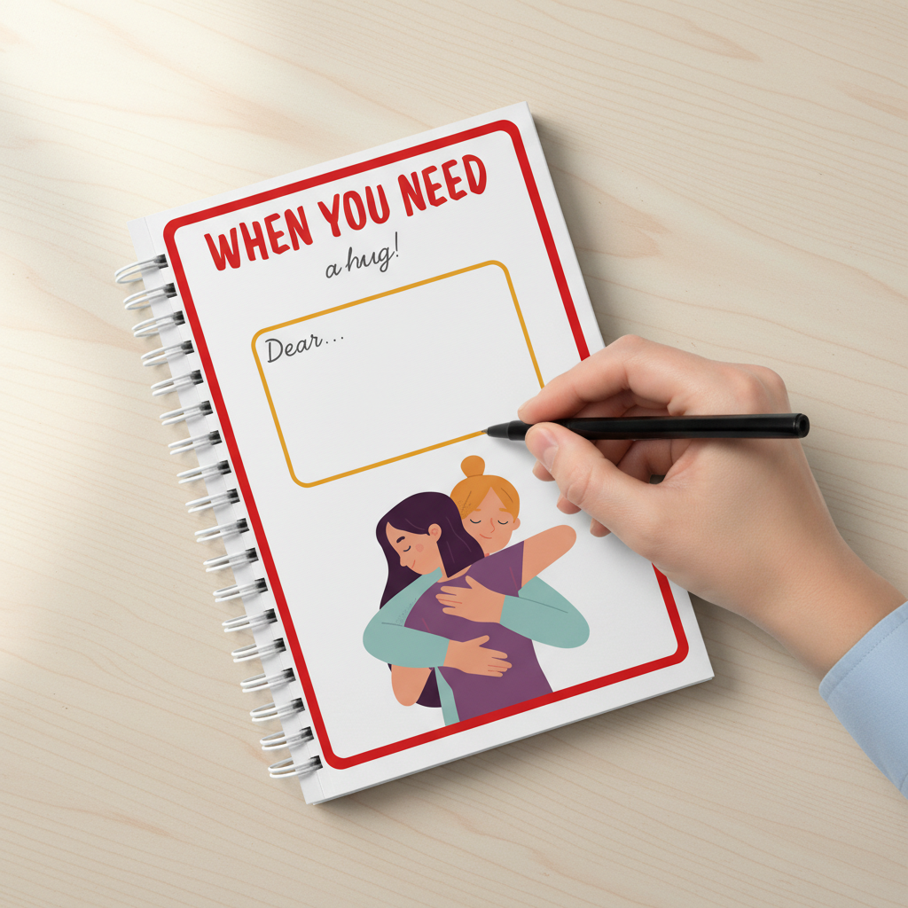 'When you need a hug' page with a Dear... note box and hugging illustration