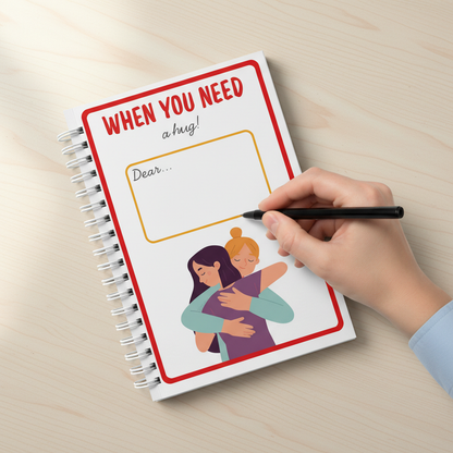 'When you need a hug' page with a Dear... note box and hugging illustration